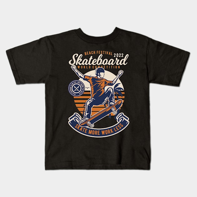 Skateboard Beach, Vintage Retro Classic Kids T-Shirt by CoApparel